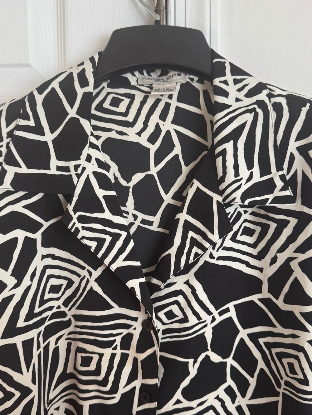 Notations Woman Vintage Geometric Shirt Jacket Top 1X Black White Shoulder Pads - Picture 8 of 13